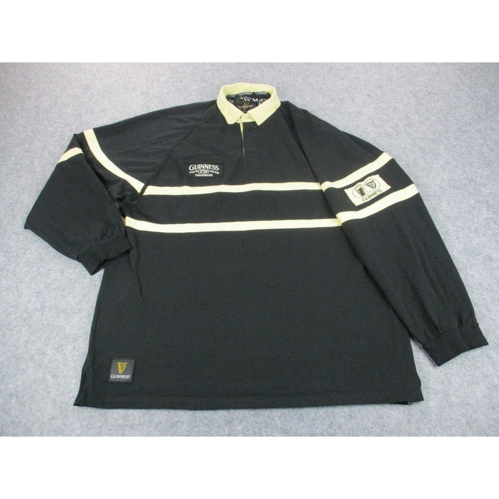 Guinness Polo Shirt Mens 4XL XXXXL Black Beige Striped Long Sleeve Beer Rugby